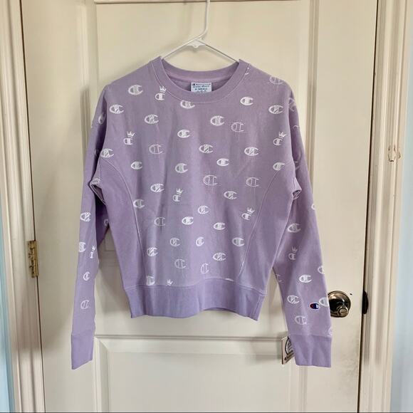 Champion Reverse Weave Logo Crewneck Sweater in Lavender XS - Picture 2 of 11